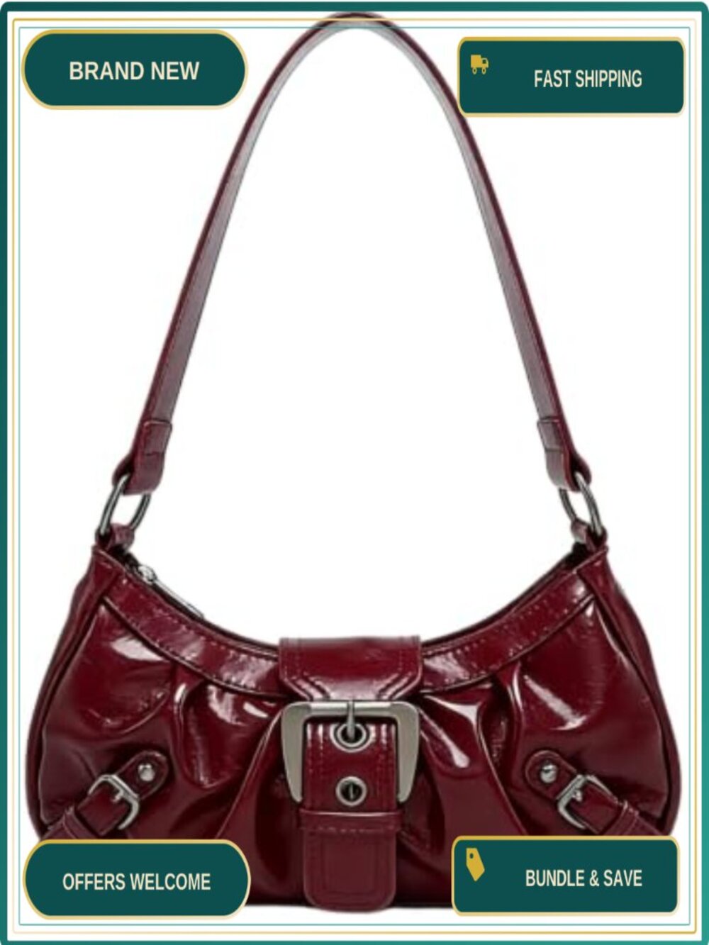 Y2K Goth Punk Crescent Hobo Shoulder Bag PU Leather Underarm Purse